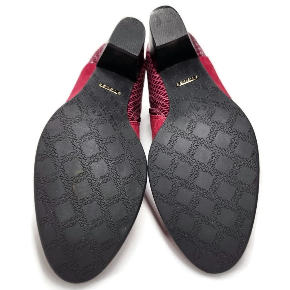 Vionic Bromley Cabernet Red Suede & Textured Snake Print Block Heel Ankle Boots - Picture 13 of 13